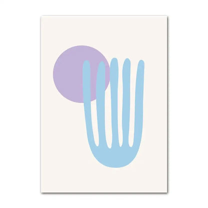 Decorbites™ pastel purple flower wall art poster with minimalist abstract light blue hand and soft purple circle design on off-white