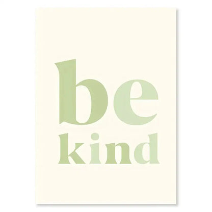 Decorbites pastel purple smiley flower wall art featuring minimalist cream wall art with be kind in sage green font