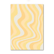 Rectangular canvas wall art with flowing wavy stripes in soft yellow and off-white for pastel purple smiley flower decor