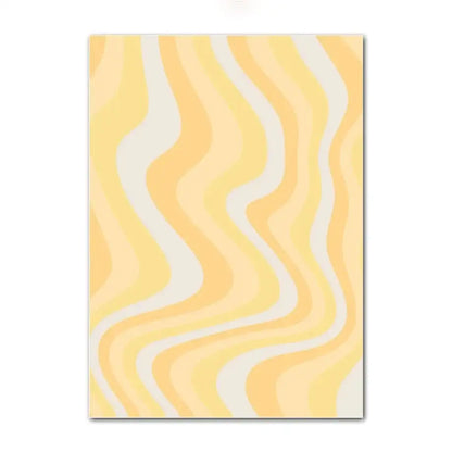 Decorbites pastel smiley flower canvas wall art featuring flowing wavy stripes in soft yellow and off-white hues
