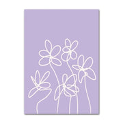 Lavender-colored canvas wall art poster featuring minimalist white smiley flower line drawings by decorbites for home