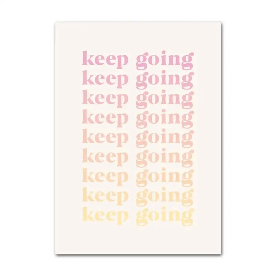Minimalist decorbites pastel smiley flower wall art poster with keep going phrase in pink to yellow gradient text