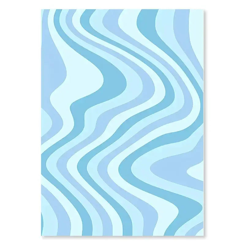Decorbites™ pastel smiley flower wall art poster featuring smooth flowing wavy lines in light and pale blue shades