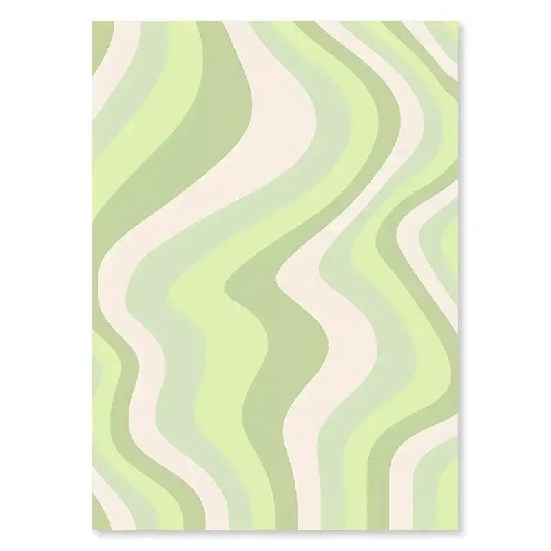 A rectangular wall art poster from decorbites™ featuring a smiley flower design with flowing mint green and cream stripes