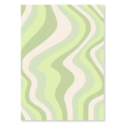 A rectangular decorbites™ pastel wall art poster print featuring abstract danish flowing wavy stripes in mint green and cream