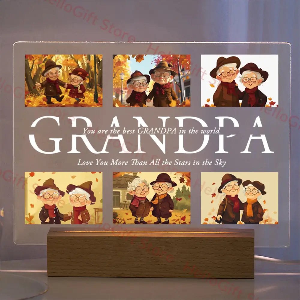 Decorbites™ personalized transparent acrylic lamp with custom photo and protective film featuring grandpa collage design