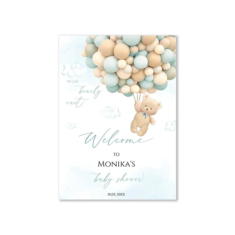 Personalized Teddy Bear Baby Shower Welcome Sign - Picture 2 / 60x80cm No Frame - Posters