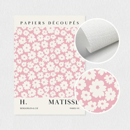 Pink floral paper with white blossoms and textured surface in decorbites™ pink abstract sage wall art set