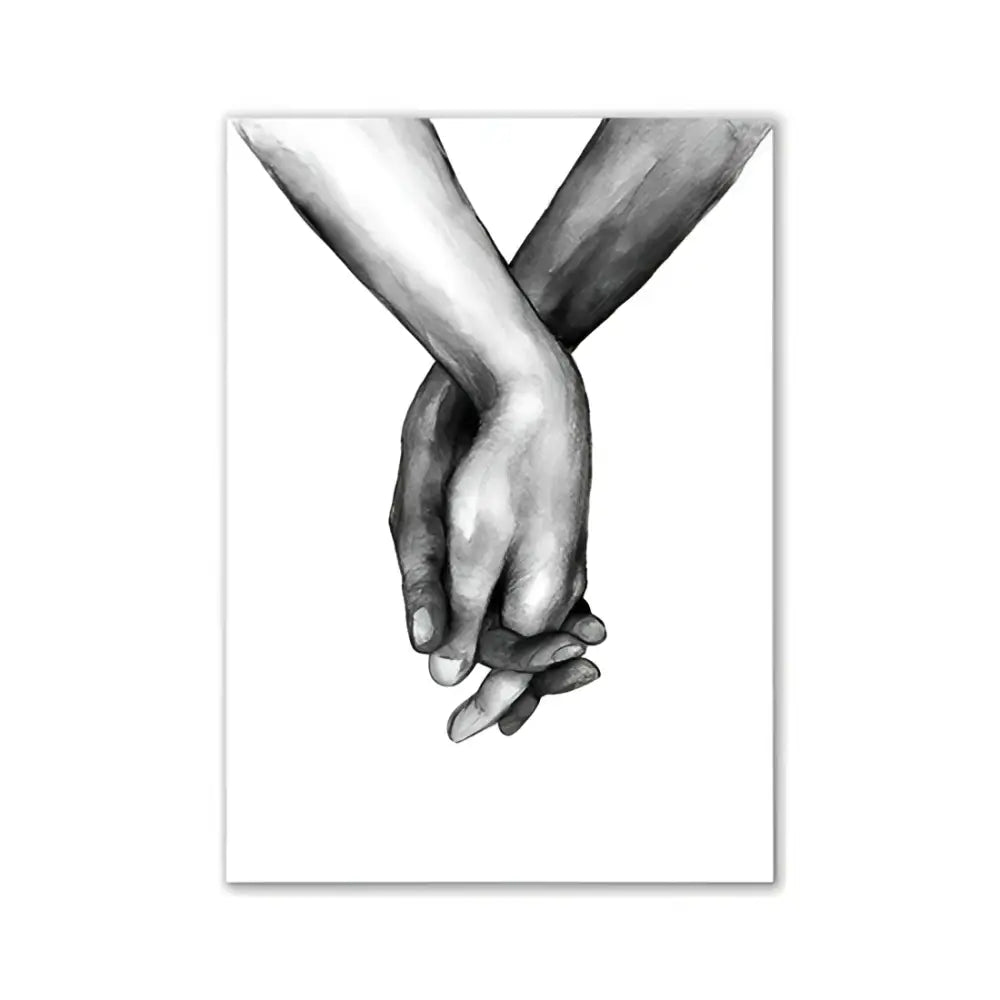 Detailed black-and-white pencil sketch of clasped hands in pink aesthetic modern wall art for girls bedroom by decorbites