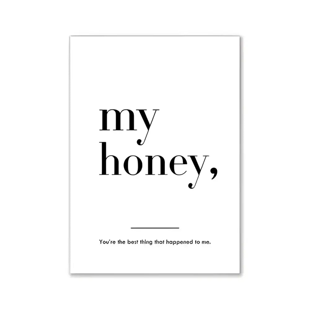 A minimalist black-and-white modern wall art print with my honey text for pink aesthetic girls bedroom decor