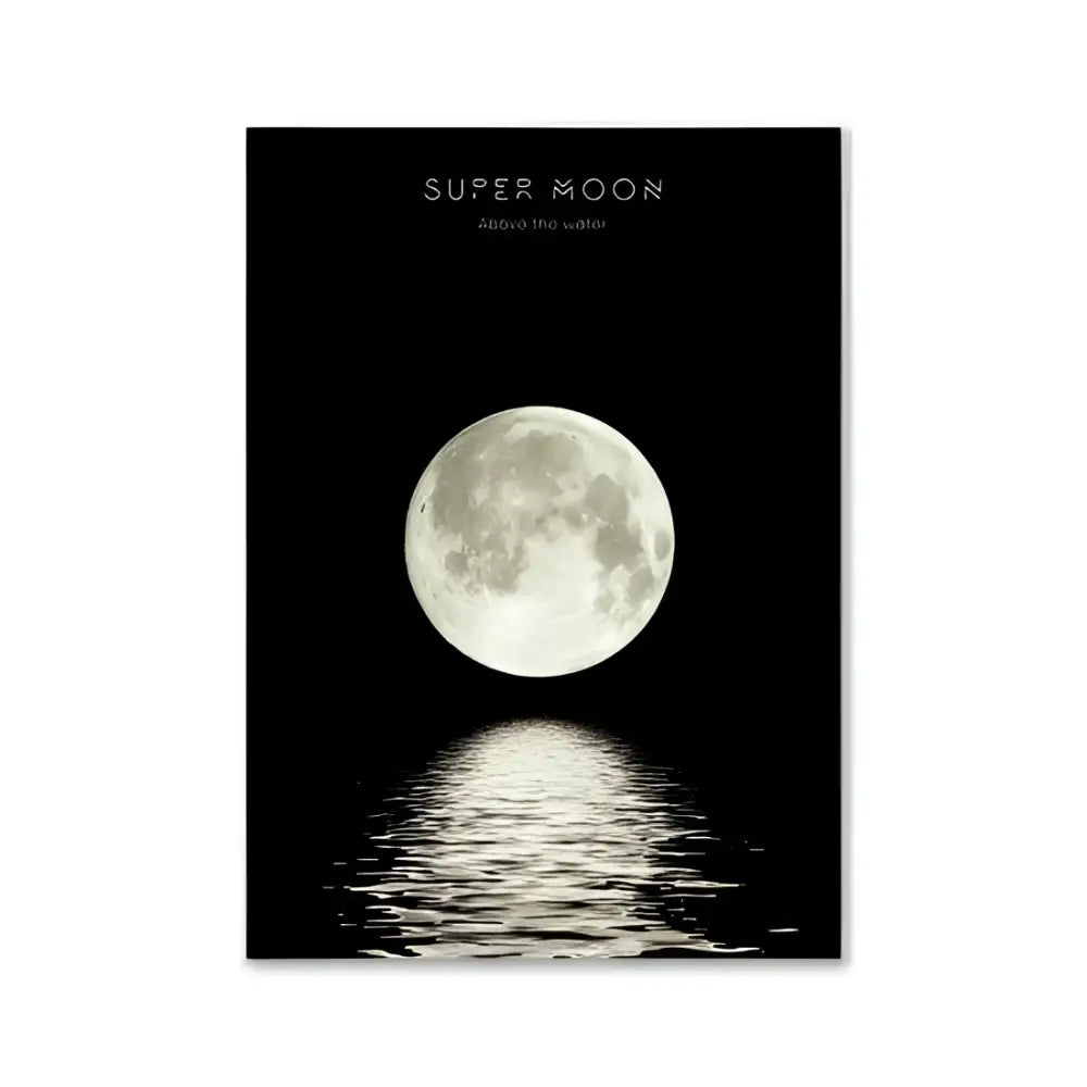 Decorbites™ pink aesthetic modern wall art featuring a black-framed super moon above rippling water for girl’s bedroom