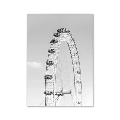 Black-and-white photograph of the london eye featured in decorbites™ pink aesthetic modern wall art for girls bedroom