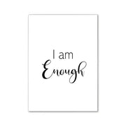 White rectangular print wall art featuring the phrase i am enough in black cursive for pink aesthetic wall decor