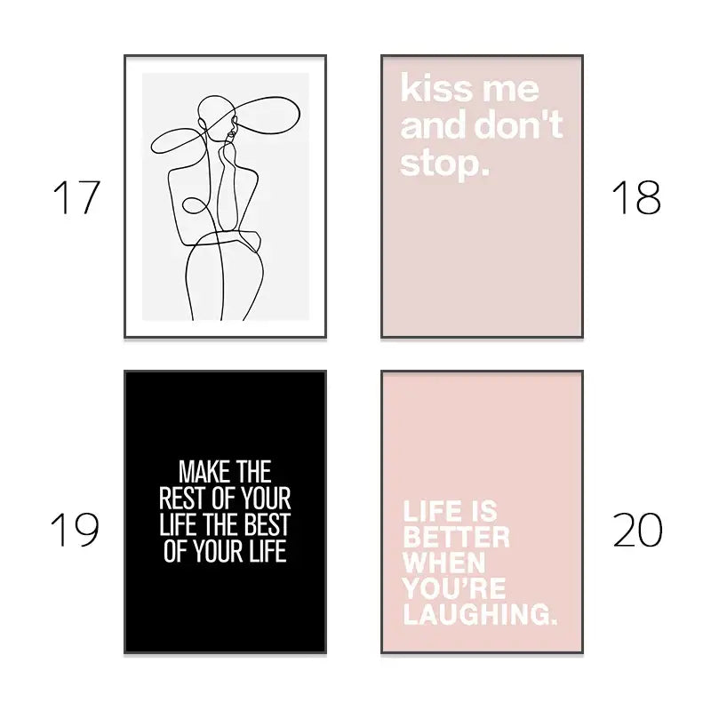 Minimalist line art wall art print in black ink on off-white paper with thin black border for pink aesthetic decor