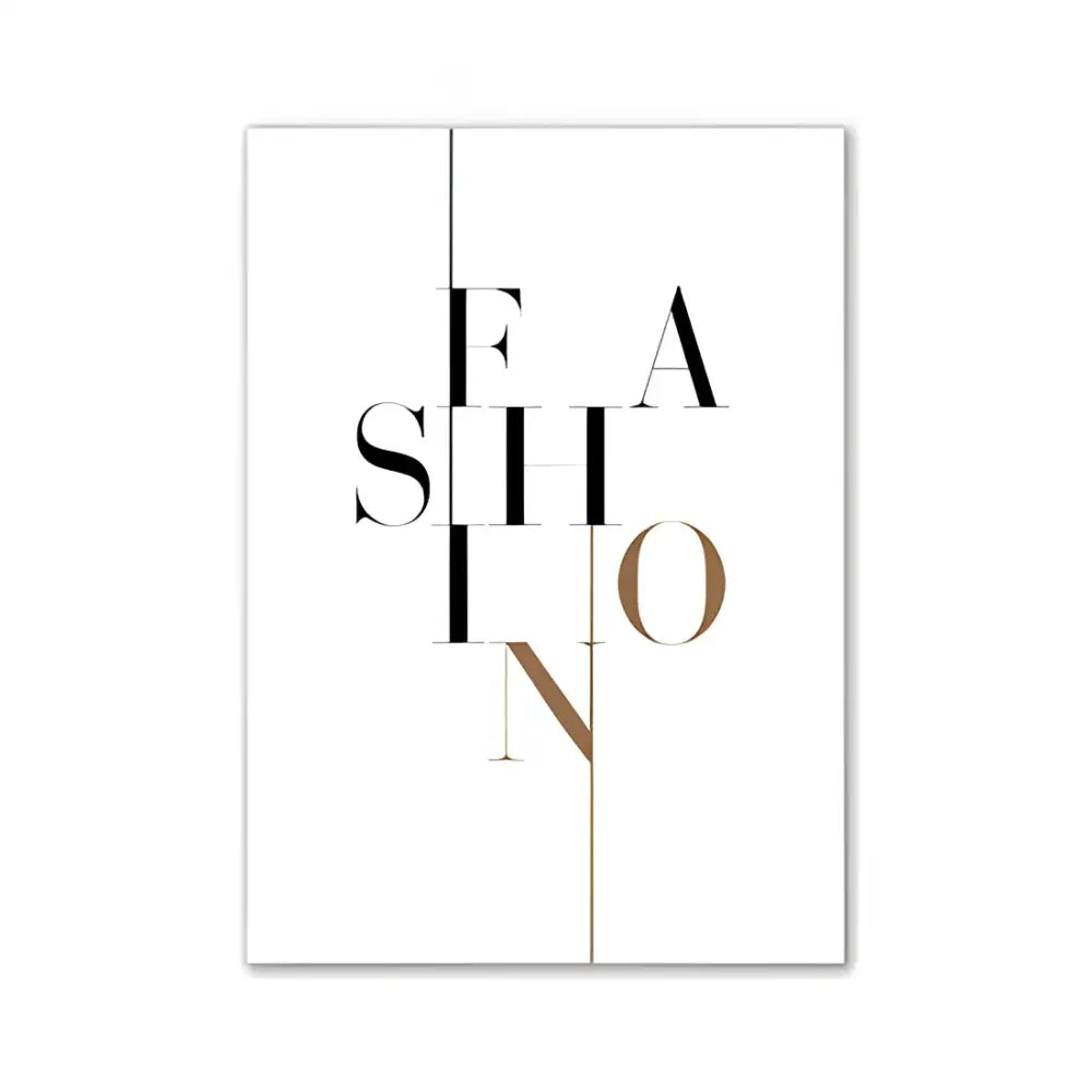Minimalist fashion typography art print with bold black and gold lettering on white background for pink aesthetic wall art