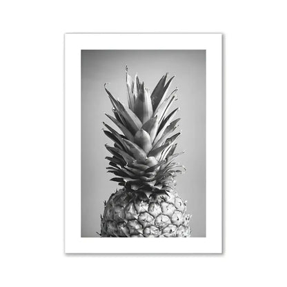 Black-and-white framed print of pineapple with textured crown for pink aesthetic wall art room decor by DecorBites™