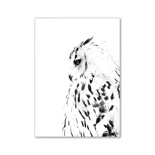 A monochrome fine ink snowy owl illustration in DecorBites™ pink aesthetic wall art for modern room decor