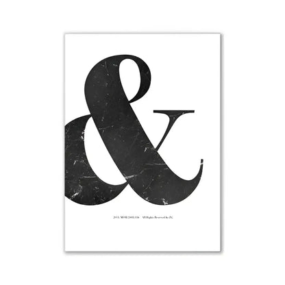 Black marble-textured ampersand wall art print on white paper from decorbites pink aesthetic wall art set for girl bedroom