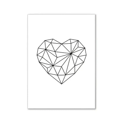 A minimalist black geometric heart wall art on white canvas from decorbites™ pink aesthetic wall art set for girls bedroom