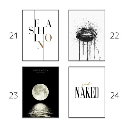 Minimalist black and white framed wall art prints with typography and abstract designs for pink aesthetic wall decor