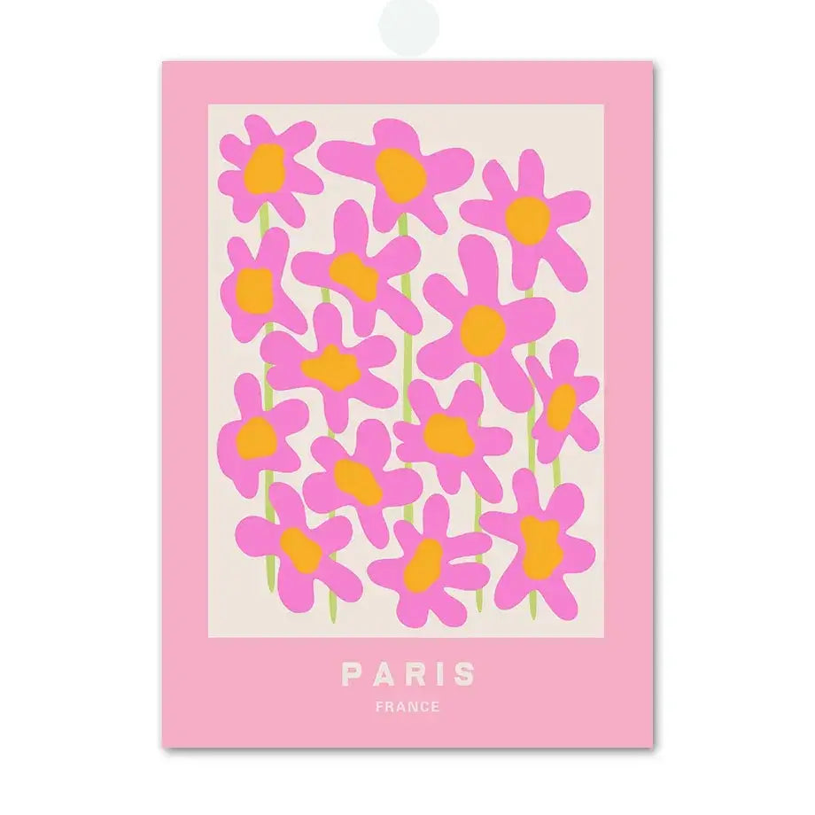 DecorBites pink angel number poster with pink flowers and yellow centers on cream background for gallery wall art