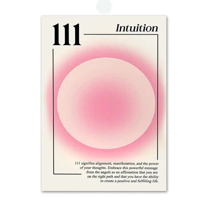 Decorbites™ pink angel number poster featuring a soft pink gradient circle and bold black 111 intuition text on off-white background