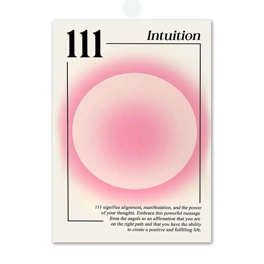 Decorbites™ pink angel number poster featuring a soft pink gradient circle and bold black 111 intuition text on off-white background