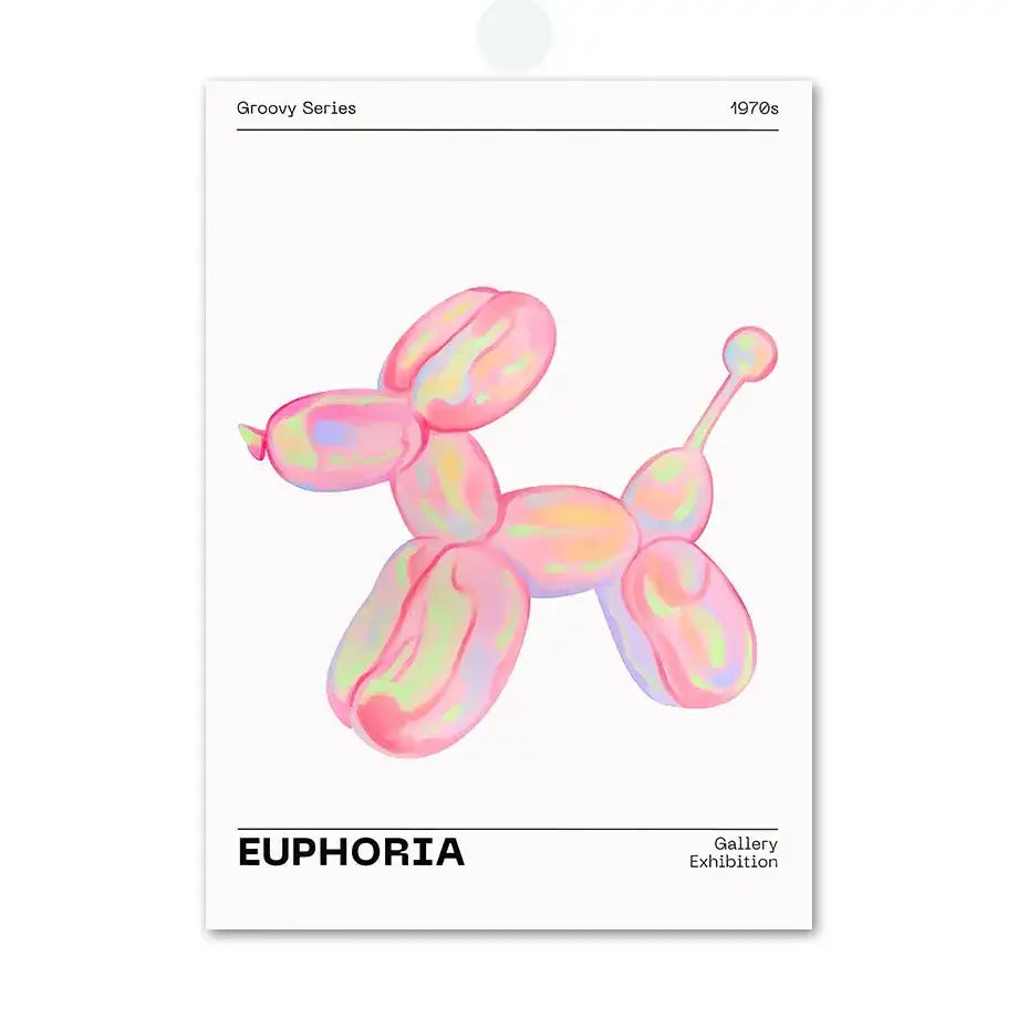 Pastel pink balloon dog illustration on a white decorbites™ pink angel number poster for gallery wall art
