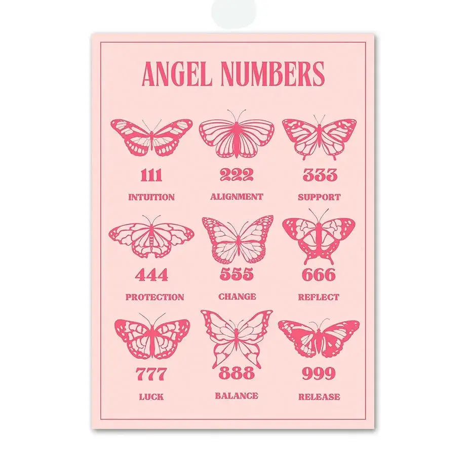 Decorbites™ pink angel number poster featuring pink butterfly illustrations for gallery wall art decoration