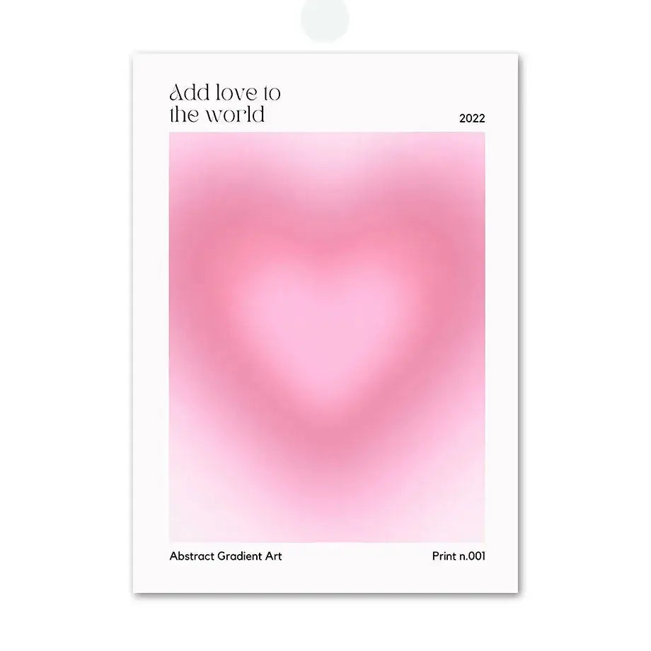 DecorBites™ pink angel number poster featuring soft pink gradient heart art print with minimalist white border and black text
