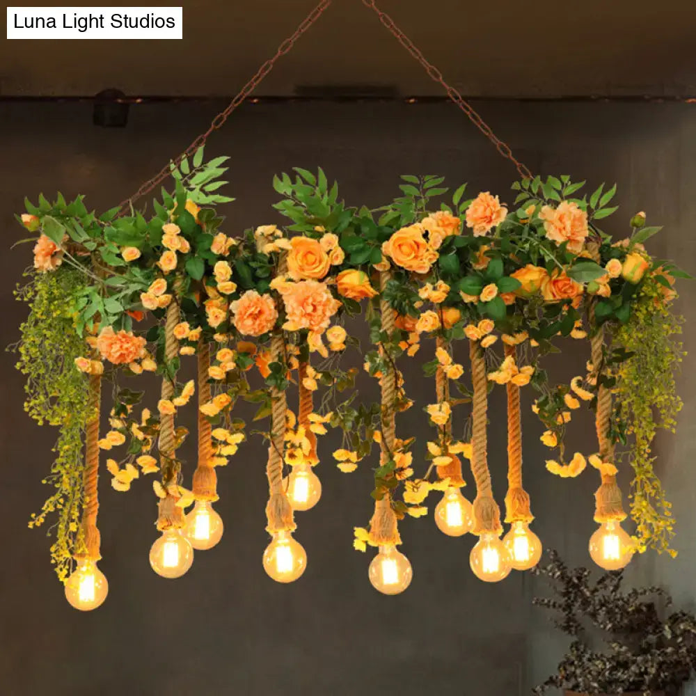 Decorbites™ pink flower pendant light with hemp rope and artificial orange roses for dining room cottage lighting