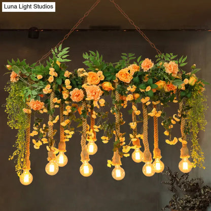 Decorbites™ pink flower pendant light with hemp rope and artificial orange roses for dining room cottage lighting