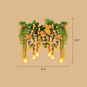 DecorBites™ pendant light with pink artificial flowers and hemp rope for dining room cottage island lighting