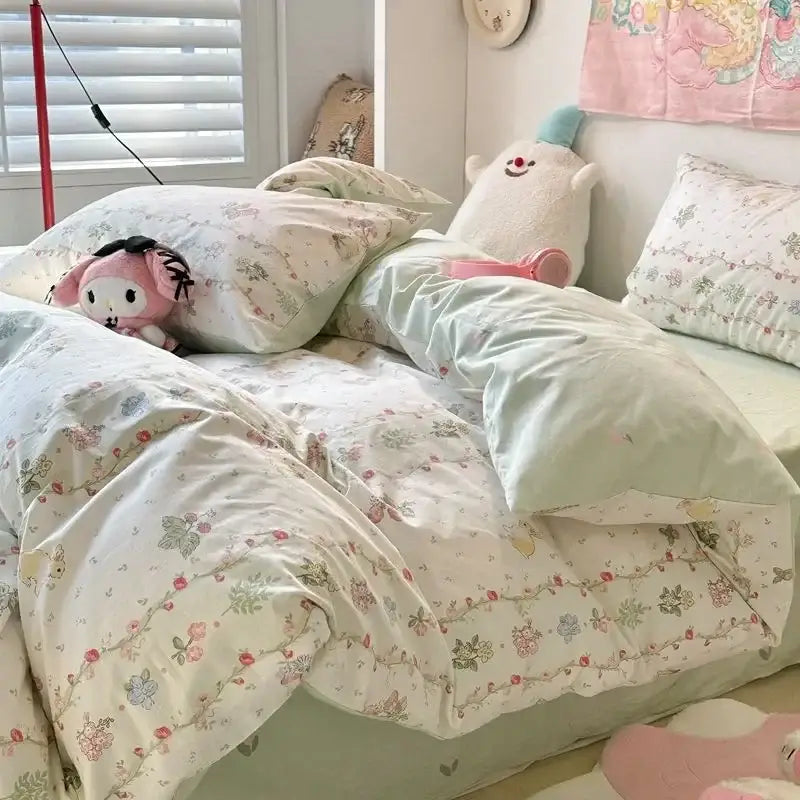 Decorbites pink flowers duvet cover set featuring soft pastel floral design on creamy white background for girls and boys