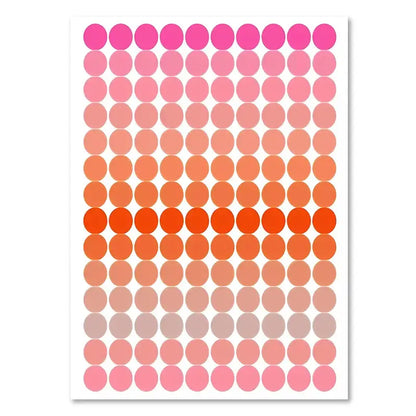 A decorbites™ pink makeup funny quote art poster featuring a sheet of circular adhesive stickers in pink to orange gradient