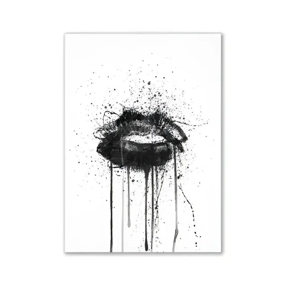 Decorbites™ pink minimalist wall art featuring black ink splatter lips with drips for modern wall art pink aesthetic