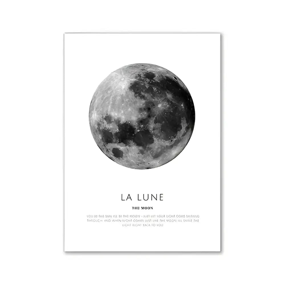 Decorbites pink minimalist wall art featuring black and white modern wall art of the moon with la lune text for girls room