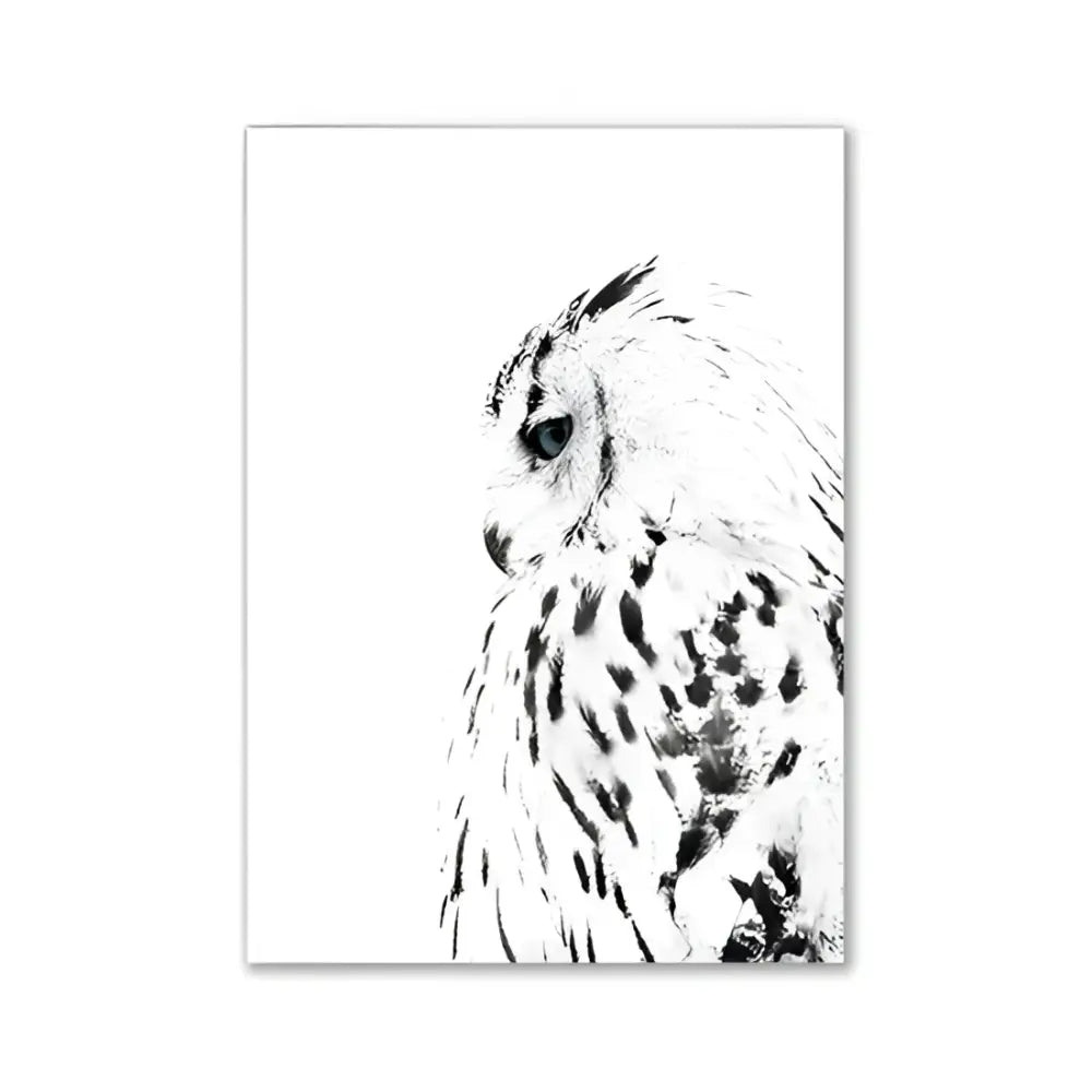 Decorbites™ pink minimalist wall art for girls room featuring monochrome snowy owl in fine black ink strokes on white paper