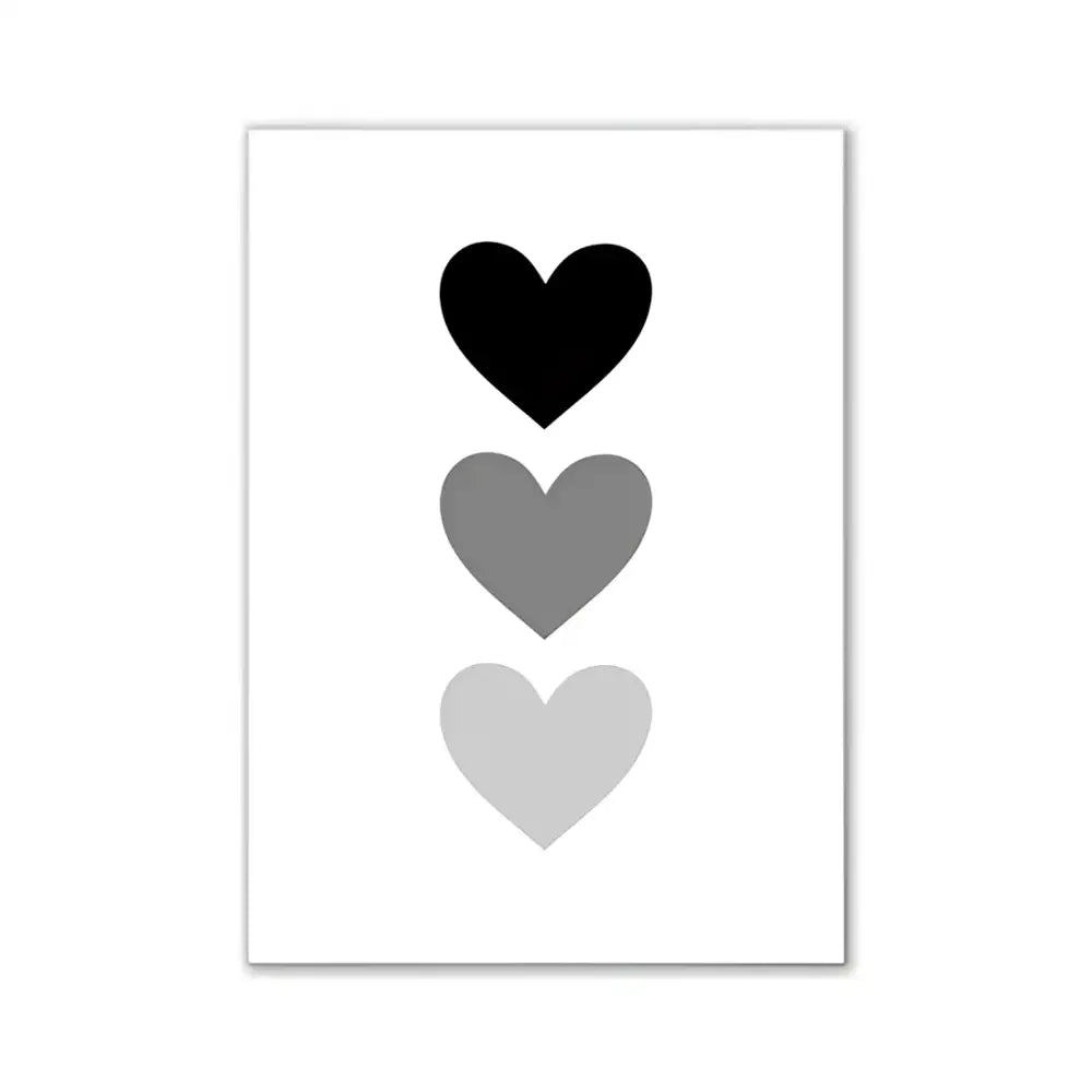 Minimalist wall art by DecorBites featuring three stacked hearts in black and gray for a girls room pink aesthetic