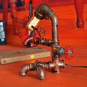 Decorbites™ pipe man industrial metal night light rust red table lamp with copper pipe and glowing edison bulb