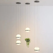 DecorBites™ planter light pendant chandelier with modern frosted glass shades and matte black metal rings suspended by cables