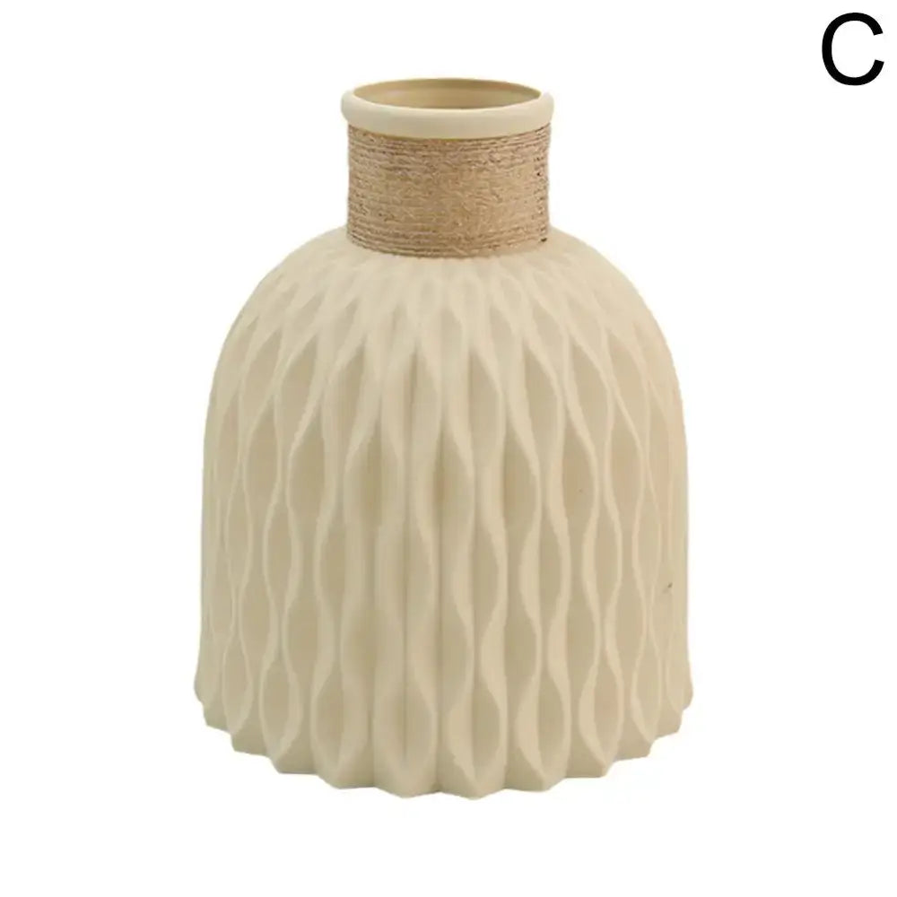 Cream-colored ceramic rope plastic vase with textured wavy pattern for decorbites™ flower arrangement and home décor