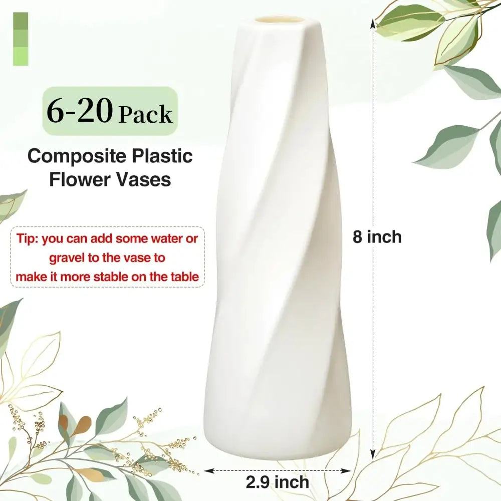 White composite plastic flower vase with sleek twisted design from decorbites plastic flower vases collection