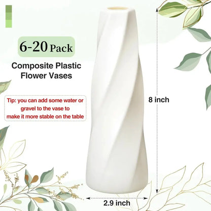 White composite plastic flower vase with sleek twisted design from decorbites plastic flower vases collection