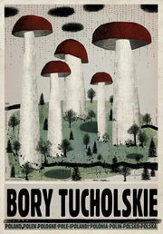 Vintage-style poland city canvas prints featuring red-capped mushrooms for elegant home decor wall art