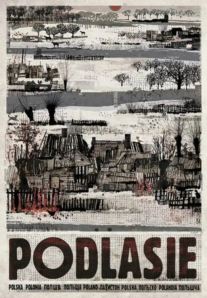 Decorbites poland city vintage canvas print featuring dark red podlasie lettering for home decor and city posters