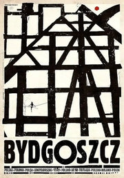Black and white abstract canvas print featuring bold geometric lines and bydgoszcz for poland city vintage decorprints