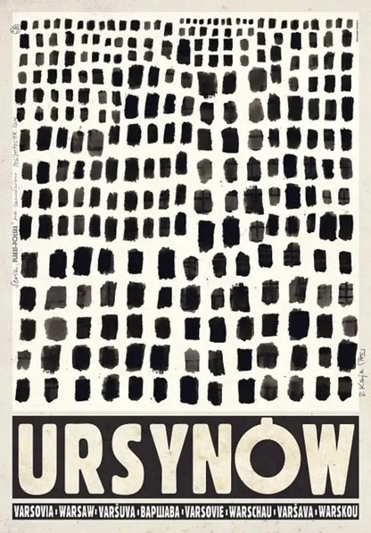 Black and white abstract posters canvas print featuring grid brushstroke squares with bold typography at bottom