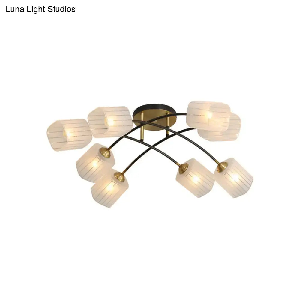 DecorBites™ post modern brass ceiling light with frosted glass shades and black metal frame semi-flush mount fixture
