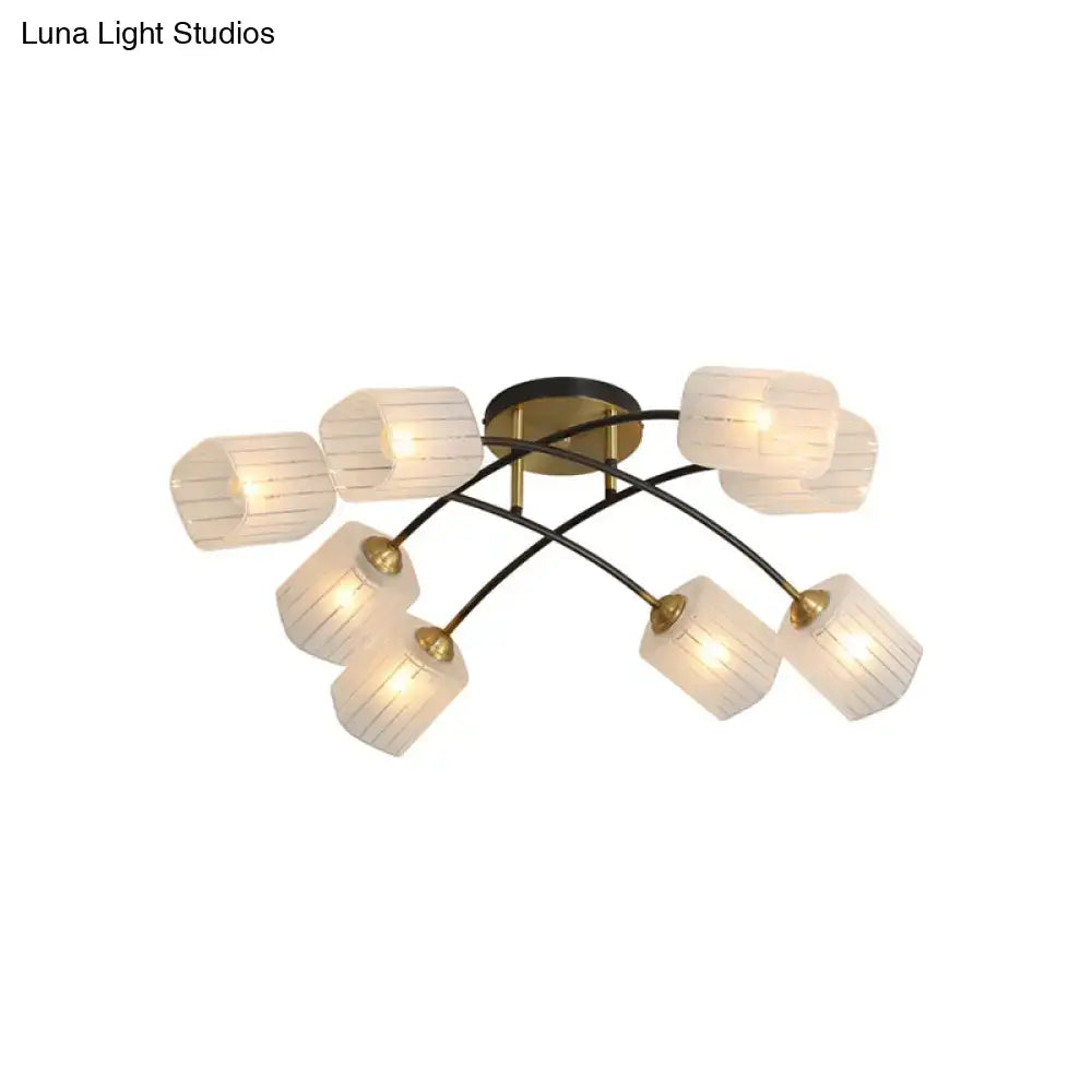 Decorbites™ post modern brass ceiling light with frosted glass shades and black curved arms in semi-flush mount design